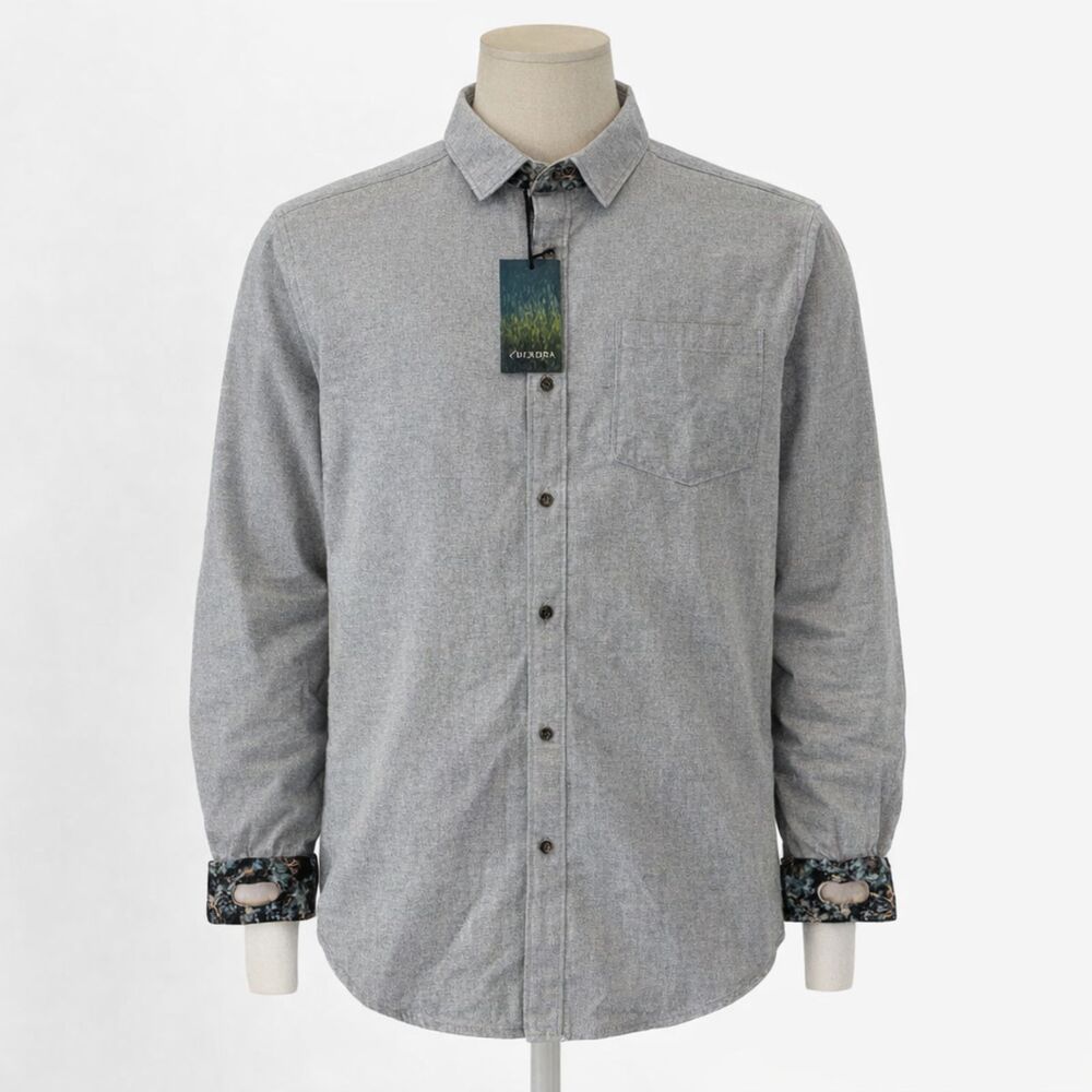 Pladra Flannel Shirt Mens 3XL Gray Cascade Long Sleeve Button Up Flip Cuff NEW